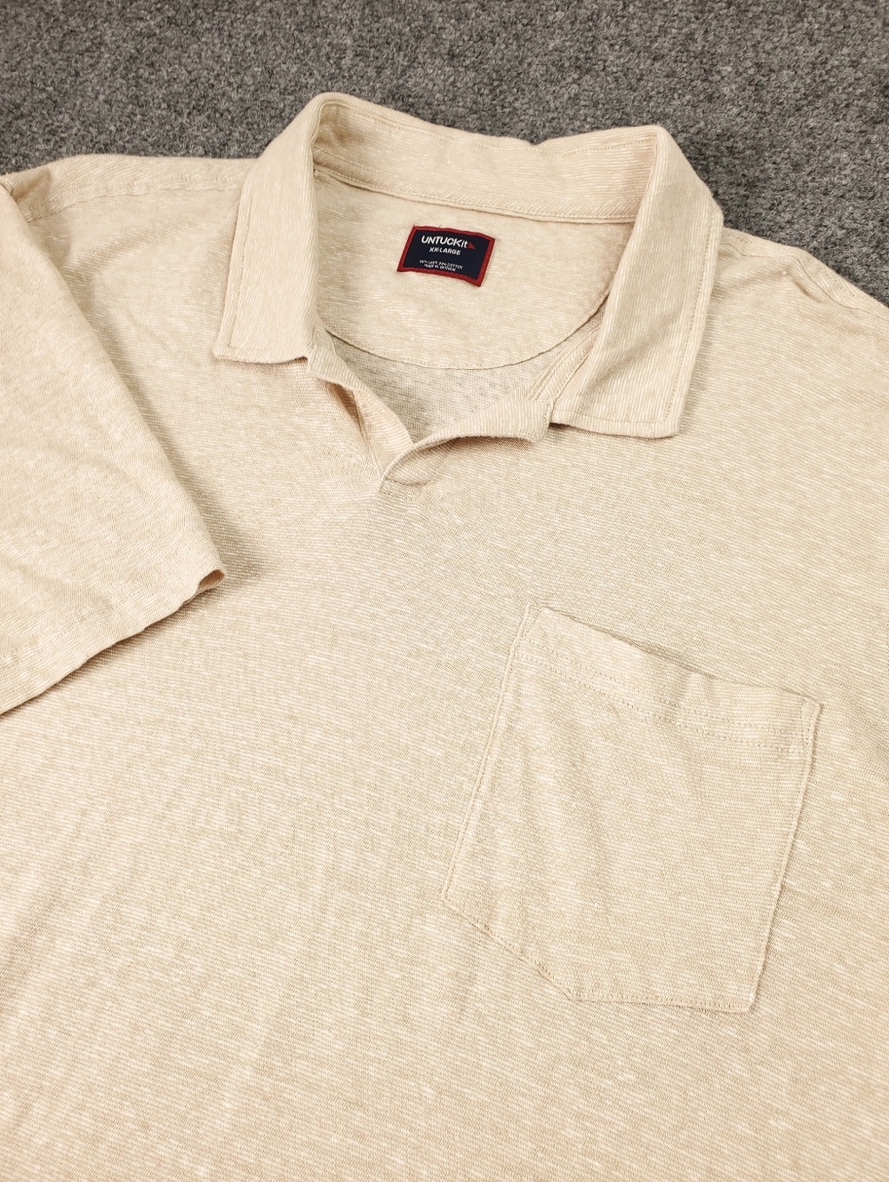 UNTUCKit Linen Blend Polo Shirt 2XL Jacob Johnny Collar Cream Beige Short Sleeve